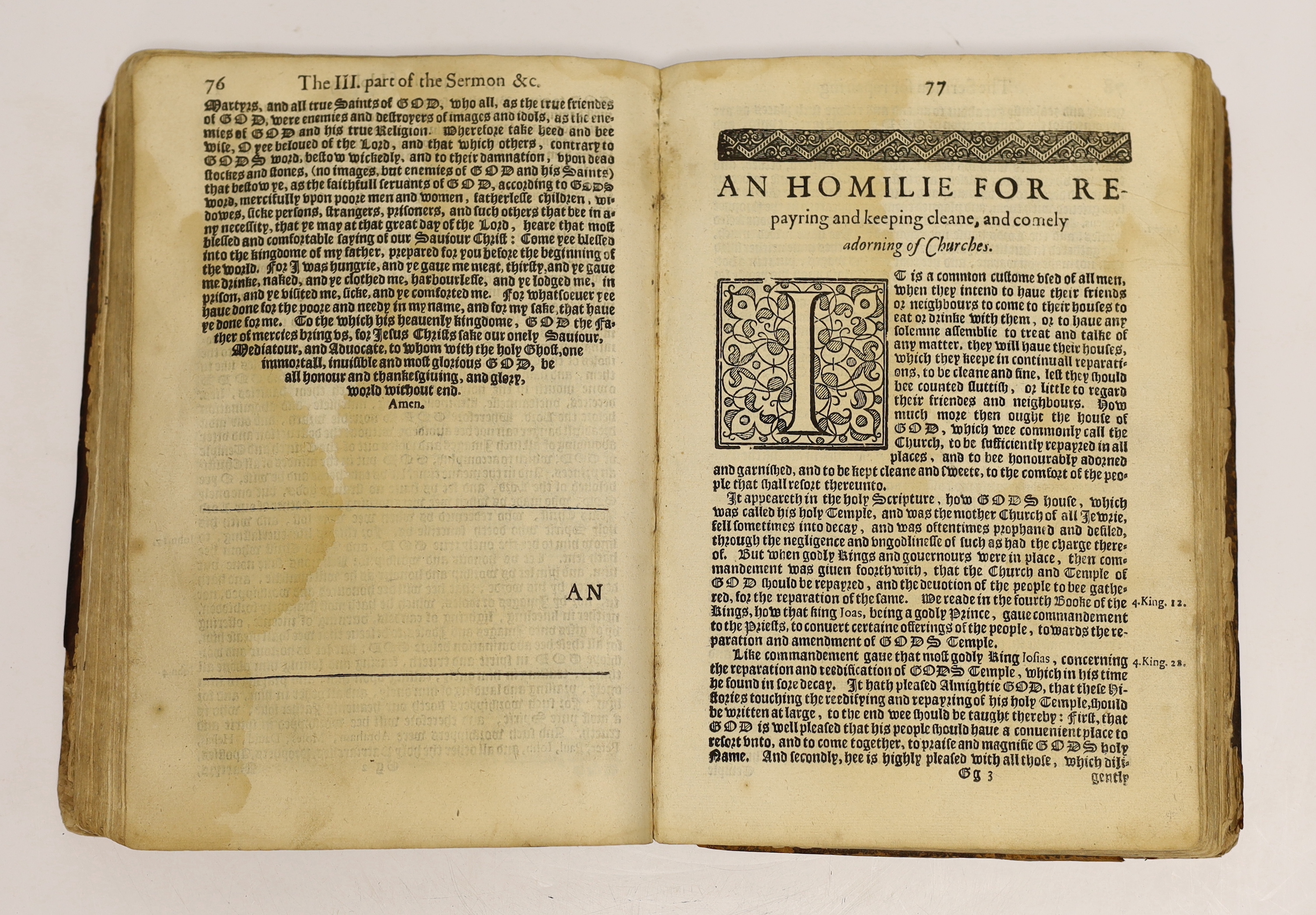 (The Homilies) Certain Sermons or Homilies appointed to be read in Churches, in the time of the late Queen Elizabeth....And now thought fit to bee reprinted by authority....(together with, as issued) The Second Tome of H